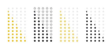 Stars icons set. Rating stars icons. Product rating or customer review with gold stars and half star. Vector images