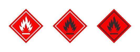 Flammable materials warning sign. Sign danger flammable liquids or materials. Flammable substances icons set. Vector icons