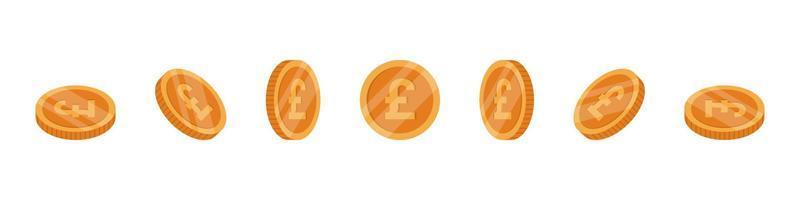 Pound coins. Rotation of icons at different angles for animation. Vector illustration