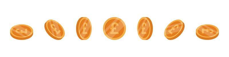 Pound coins. Rotation of icons at different angles for animation. Vector illustration