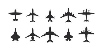 conjunto de iconos de avión. iconos de aviones estilo plano. vista superior de siluetas de aviones. iconos vectoriales vector