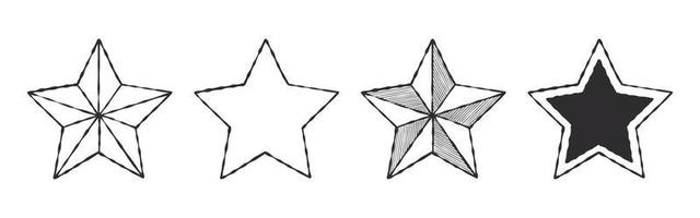 conjunto de iconos de estrellas. estrellas dibujadas a mano con diferentes texturas. Imágenes de vectores