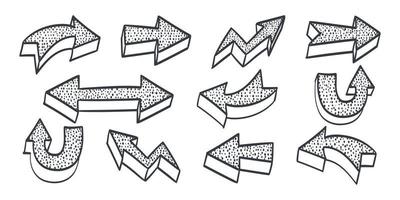 Drawn arrows. Doodle arrows. Vector arrows. Arrows elements waypoints. Vector illustration