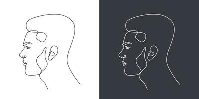 Mans faces in one line art style. One line art. Vector illustration