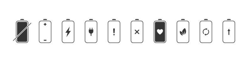 Battery icons. Battery status icons. Battery charging icons. Vector illustration