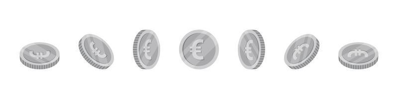 Euro Coins. Rotation of icons at different angles for animation. Vector illustration