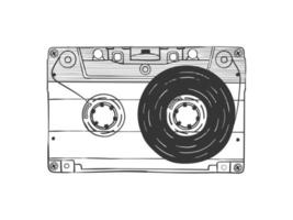 Audio cassette. Compact Cassette. Hand drawn audio cassette. Illustration in sketch style. Vector image