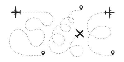 Aircraft route dotted lines. Flight lines of aircraft with a point of departure. Vector illustration