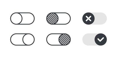 Switch icons. On and Off toggle switch buttons. Toggle Element for Mobile App, Web Design, Animation. Vector illustration