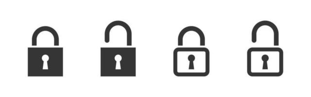 Lock icon collection. Locked and unlocked signs. Padlocks flat and linear style. Vector icons