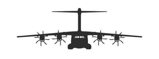 Plane. Propeller military plane. Airplane silhouette front view. Vector image