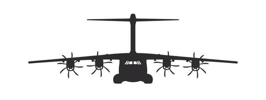 Plane. Propeller military plane. Airplane silhouette front view. Vector image