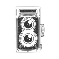 Retro SLR camera. Retro hand-drawn camera. Illustration in sketch style. Vector image