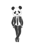 Drawn panda. Panda in a classic suit. Illustration in sketch style. Vector image