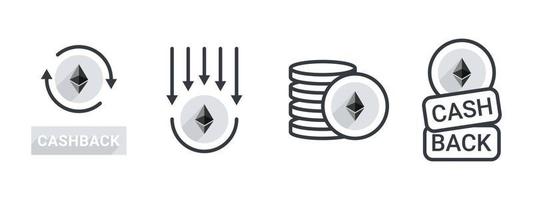 Cashback icon Ethereum set. Cryptocurrency Icons. Return money. Business and finance editable icons. Vector illustration