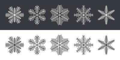 copos de nieve de diferentes formas. copos de nieve en un estilo plano. ilustración vectorial vector