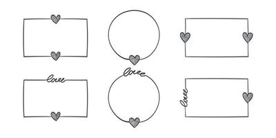 Vector frames. Frames with words and hearts. Hand-drawn frames. Vector illustration