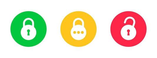 Lock icons. Open and closed lock. Padlocks flat style. Vector illustration