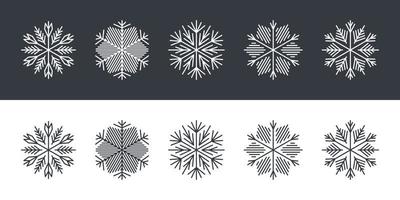 Snowflakes of different shapes. Snowflakes in flat style on black and white background. Vector illustration