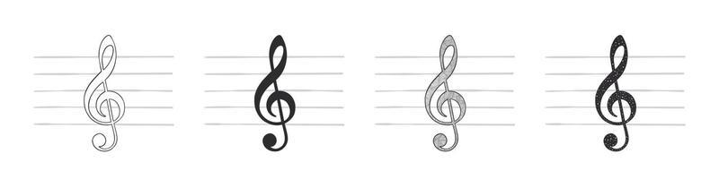 Music notes. Treble Clef. Hand-drawn musical symbols in various variations. Vector illustration