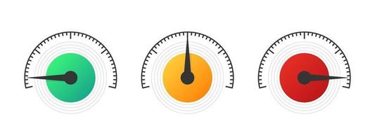 Speedometer, tachometer, modern measurement icons. Performance measurement. Risk meter. Level meter. Vector illustration