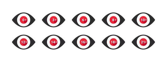 Age restriction icons set. Mark age limit. Eye with age restriction. Vector icons