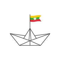 Paper boat icon. A boat with the flag of Myanmar. Vector illustration