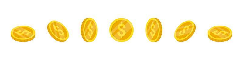 monedas de dólar rotación de iconos en diferentes ángulos para animación. ilustración vectorial vector
