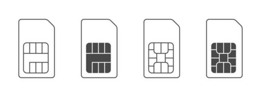 conjunto de iconos de simulación. iconos lineales de tarjetas sim. iconos simples de tarjetas sim de teléfonos móviles. ilustración vectorial vector