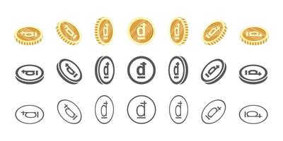 Vietnamese dong coins. Rotation of icons at different angles for animation. Coins in isometric. Vector illustration