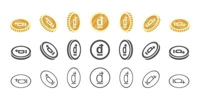 Vietnamese dong coins. Rotation of icons at different angles for animation. Coins in isometric. Vector illustration