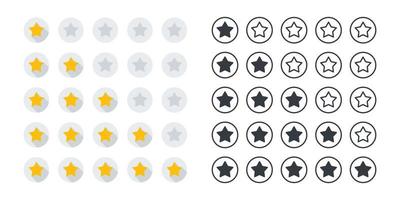 calificación de estrellas. iconos de estrellas. calificación del producto o revisión del cliente con estrellas doradas y estrellas negras. iconos vectoriales vector