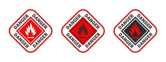 señal de advertencia de líquidos o materiales inflamables. conjunto de iconos de sustancias inflamables. iconos vectoriales