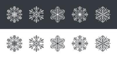 copos de nieve. copos de nieve en estilo plano sobre fondo blanco y negro. ilustración vectorial vector