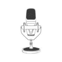 Podcast microphone. Retro hand-drawn Microphone. Illustration in sketch style. Vector image