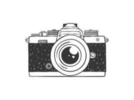 Camera. Retro hand-drawn camera. Illustration in sketch style. Vector image