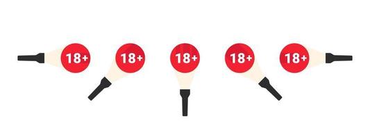 Age restriction icons. Mark age limit. Flashlight with age restriction. Vector icons