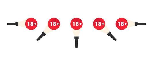 Age restriction icons. Mark age limit. Flashlight with age restriction. Vector icons