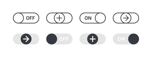 Switch icons. Switches with different signs. Toggle Element for Mobile App, Web Design, Animation. Vector illustration