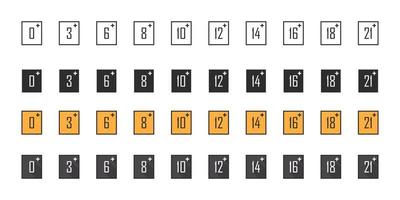 Age restriction signs set. Different age warning signs. Recommended age limit. Vector icons