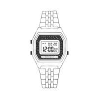 Digital hand watch. Wrist watch outline doodle icon. Illustration in sketch style. Vector image