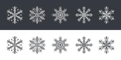 conjunto de copos de nieve. copos de nieve de diferentes formas. copos de nieve en un estilo plano. ilustración vectorial vector