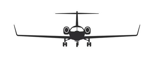 Plane. Modern private jet. Airplane silhouette front view. Vector image