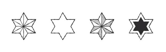Stars. Six pointed star. Stars drawn by hand with different textures. Vector images
