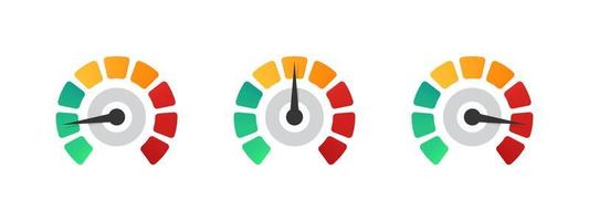 Speedometer, tachometer, indicator icons. Performance measurement. Risk meter. Level meter. Vector illustration