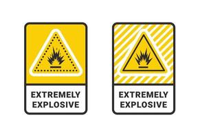 iconos materiales extremadamente explosivos. señal de advertencia de líquidos o materiales explosivos. conjunto de iconos de sustancias explosivas. iconos vectoriales vector