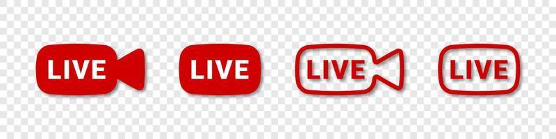 Live streaming icons. Live broadcasting buttons and symbols. Set of online stream icons. Social media. Vector illustration