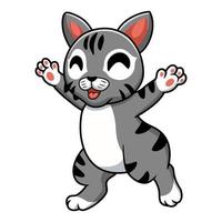 dibujos animados lindo gato manx levantando las manos vector