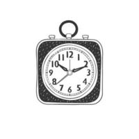 Alarm clock. Hand-drawn square table clock. Illustration in sketch style. Vector image