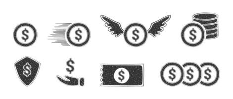 iconos de dólar. iconos de dinero iconos financieros. iconos dibujados a mano. ilustración vectorial vector